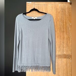 Etcetera Blue-Gray Fringe Hem Sweater